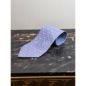 Claudio Valentino Paris Blue Silk Tie Vtg Fish Pattern Designer Necktie